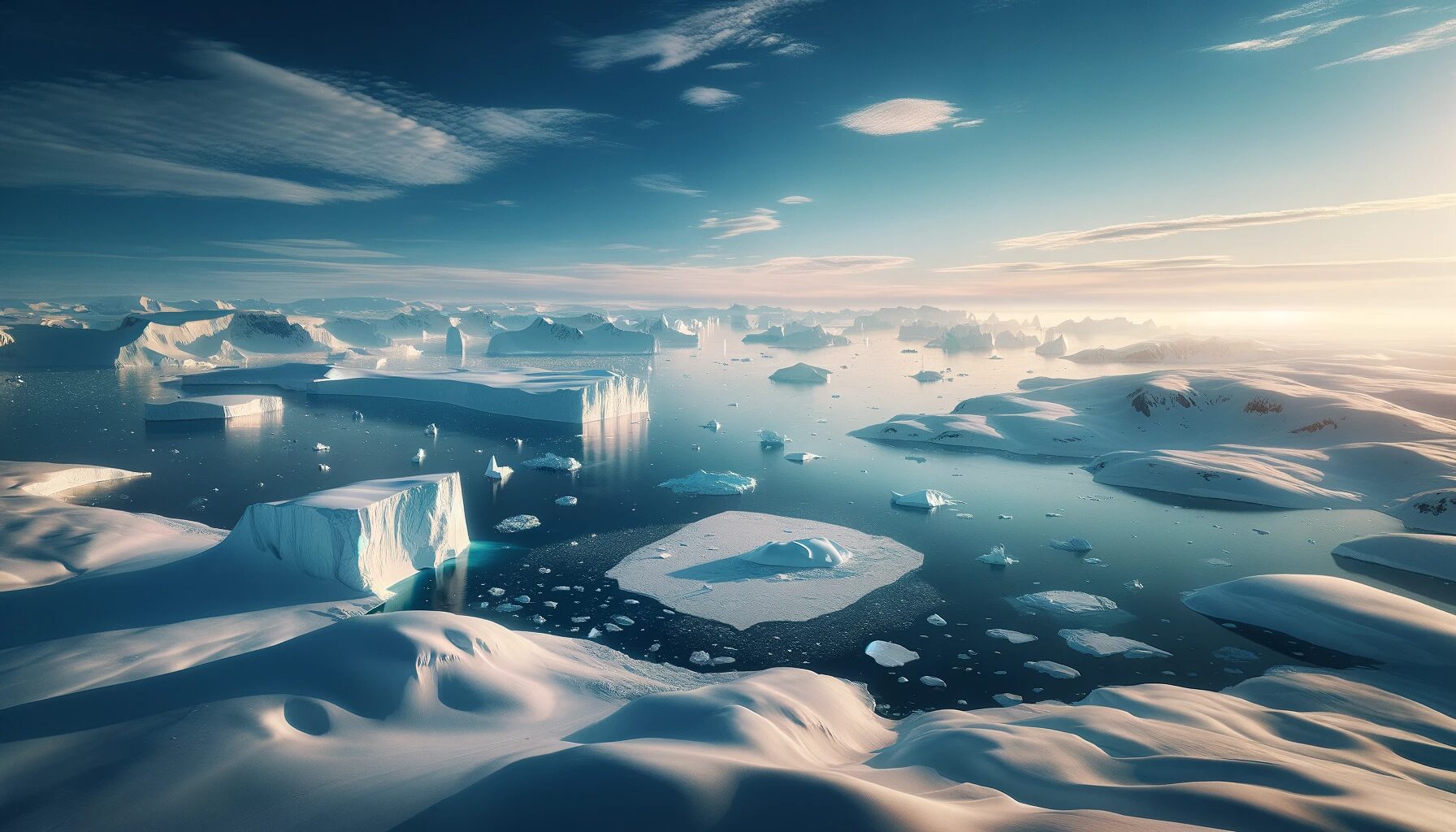 北極。氷と雪に覆われた極寒の風景、浮かぶ氷山。　無料写真素材