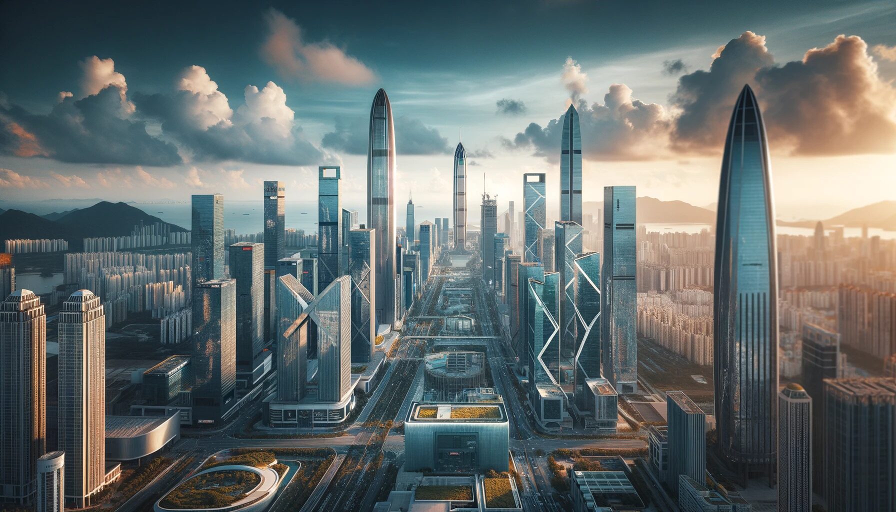 中国・深圳。高層ビルが並ぶモダンな都市景観。　無料写真素材