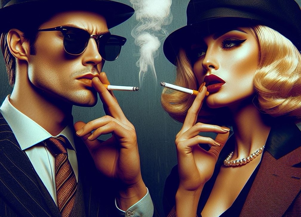 60年代風。たばこを吸うオシャレな男女|フリー画像素材