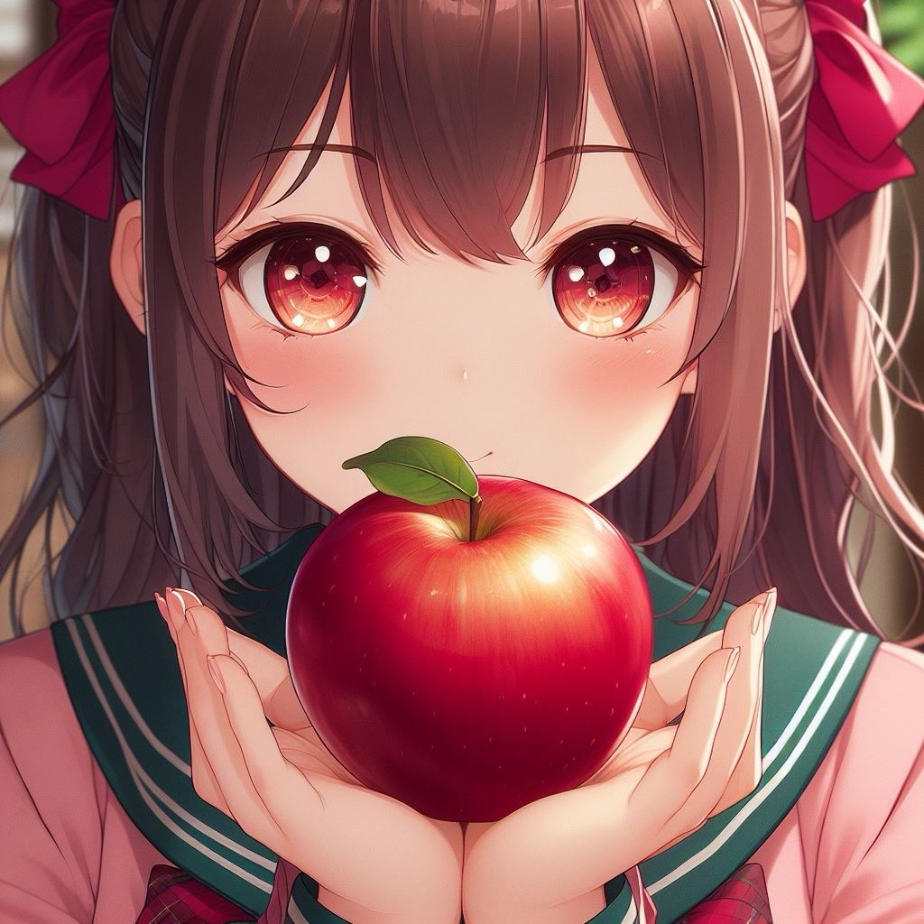 りんごを両手で持つ女の子｜フリー素材画像