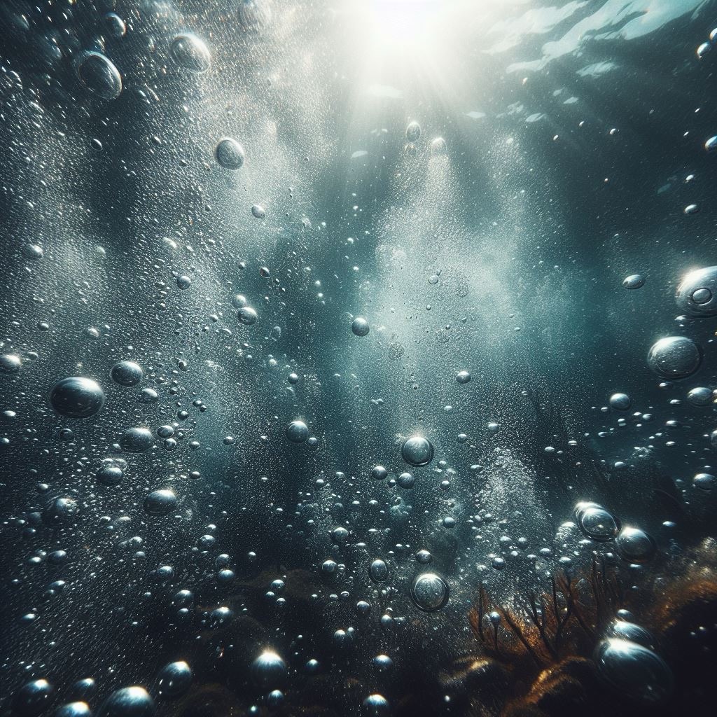 水中の泡がぶくぶくしている幻想的な様子|フリー画像素材