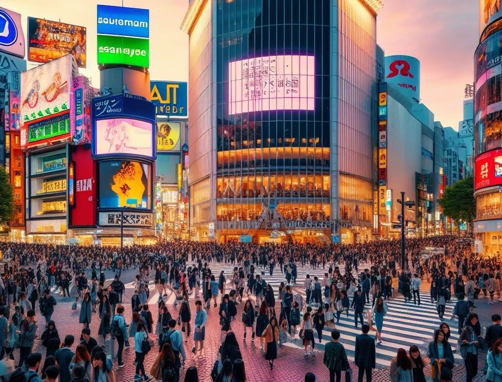 渋谷センター街からスクランブル交差点を歩く人々｜フリー画像素材
