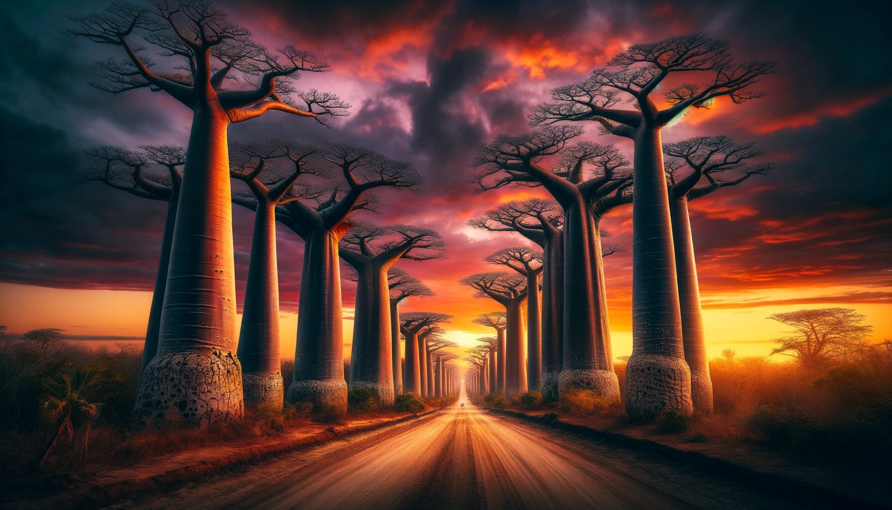 マダガスカル・夕焼けに映えるバオバブ並木 - 無料写真素材