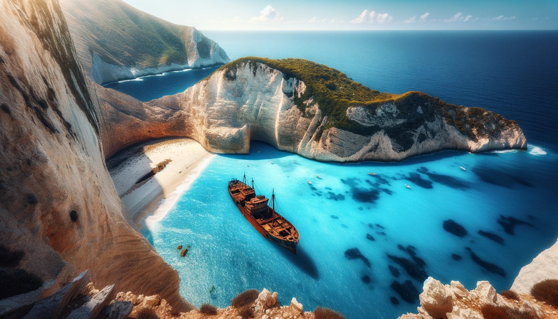 ギリシャ・ザキントス島のナヴァイオビーチ。船の残骸　無料写真素材